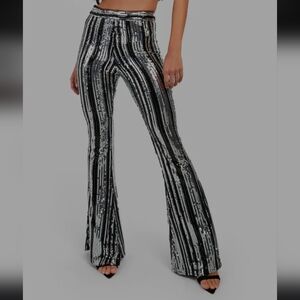 Sequin Flare Pants - Black and Silver